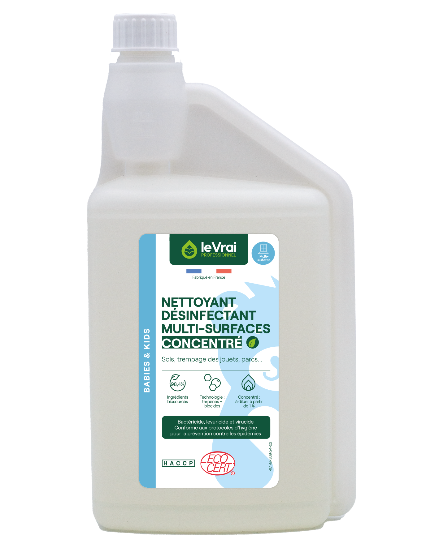 Packshot Png Fr 6014 Lvp B&k Nettoyant Desinfectant Multi Surfaces Concentre 1l